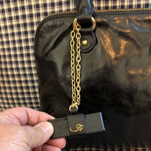 Badgley Mischka Belle black leather satchel with Gold Studs - Picture 3 of 14